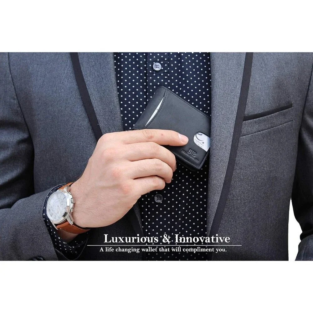 Men's Charcoal Black 1.0 Vegan Leather Front 2 Pocket Wallet Card Designed